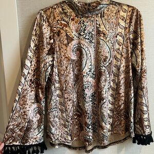 Bohemian Paisley Blouse with Tassel Accents
